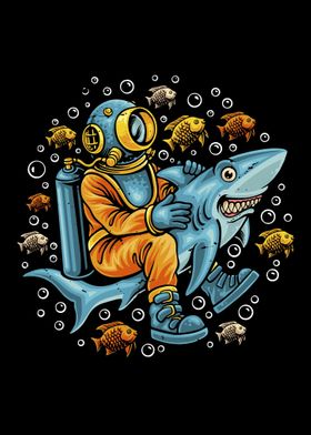 Diver and Shark