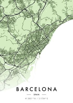 Barcelona City Map Green