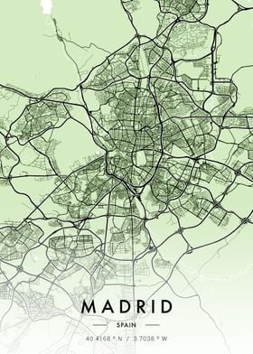 Madrid City Map Green