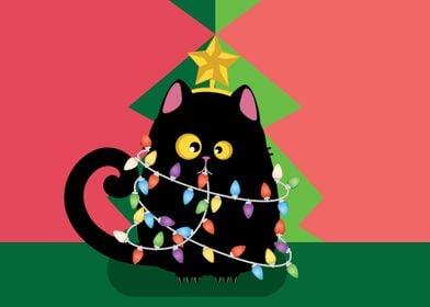 Funny Christmas black cat