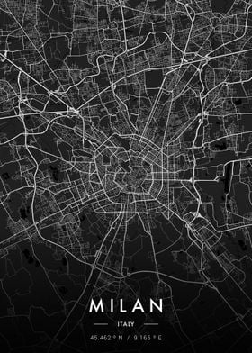 Milan City Map Dark