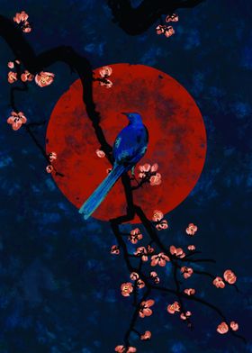 Red moon and blue bird