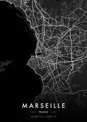 Marseille City Map Dark