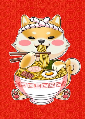 Cute Shiba inu eat ramen' Poster by Vutura Studio | Displate