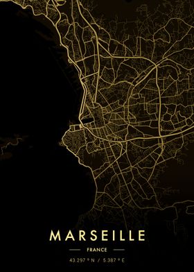 Marseille City Map Gold