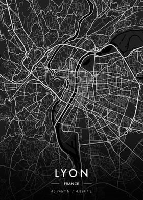 Lyon City Map Dark