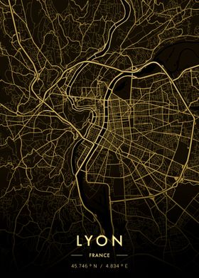 Lyon City Map Gold