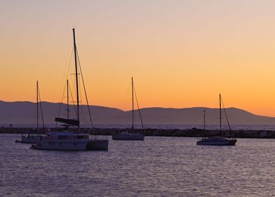 Gold Sunset Naxos Harbor
