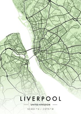 Liverpool City Map Green