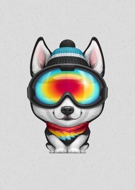 Husky Wearing Ski Goggles