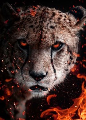 Cheeta face on fire art