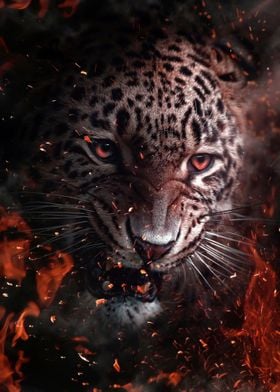 jaguar face on fire art