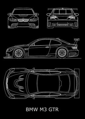 2009 BMW-M3-GTR - Blueprint Mug – Poster-Rama