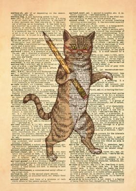 Library Cat Dictionary Art