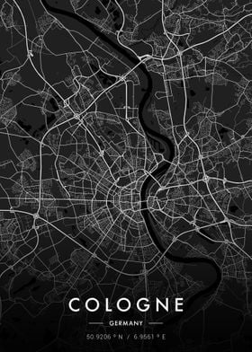 Cologne City Map Dark