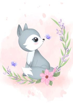 Little fox and flower