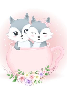 Couple fox in cup 