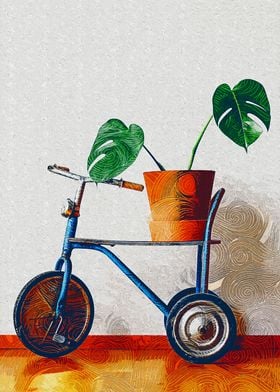 Monstera Plant On Bicycle