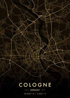 Cologne City Map Gold