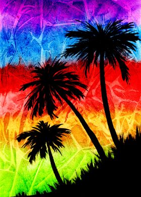 Rainbow Palm Trees Shadows