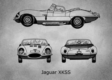 Jaguar XKSS Blueprint gray