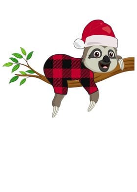 Cute Sloth Plaid On Branch