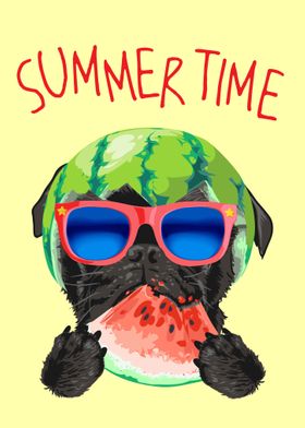 Funny Pug Summer Time