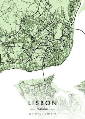 Lisbon City Map Green