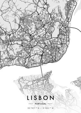 Lisbon City Map White