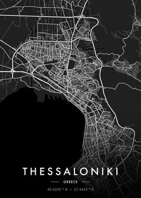 Thessaloniki City Map Dark