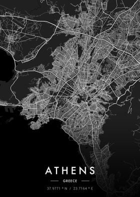 Athens City Map Dark