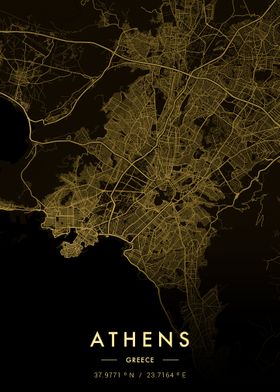 Athens City Map Gold