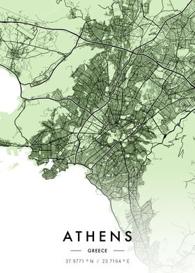 Athens City Map Green