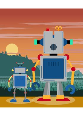 Two Robots In The Sunset