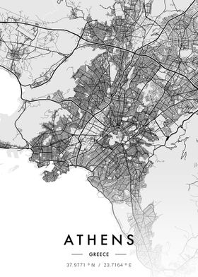 Athens City Map White