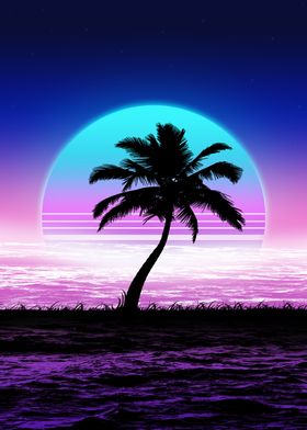 palm beach sunset retro