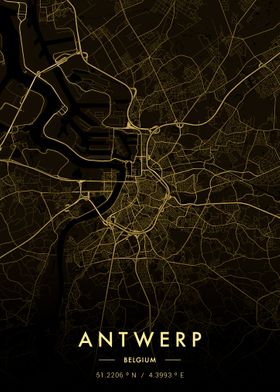 Antwerp City Map Gold