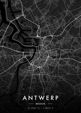 Antwerp City Map Dark