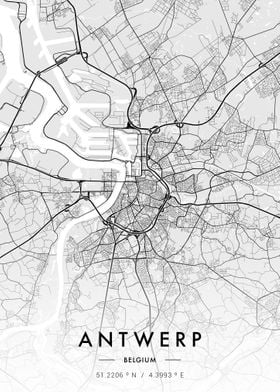 Antwerp City Map White