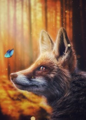 Fox and Blue Butterfly