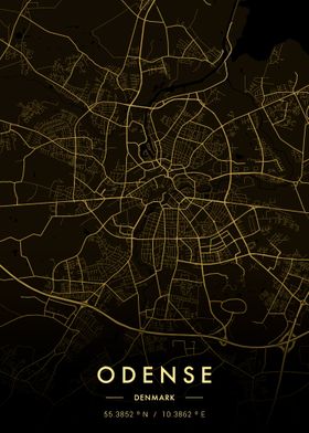 Odense City Map Gold