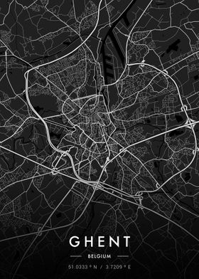 Ghent City Map Dark