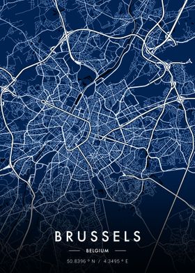 Brussels City Map Blue