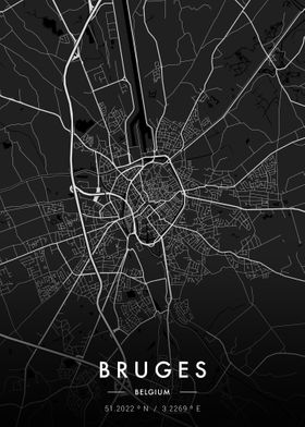 Bruges City Map Dark