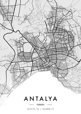 Antalya City Map White