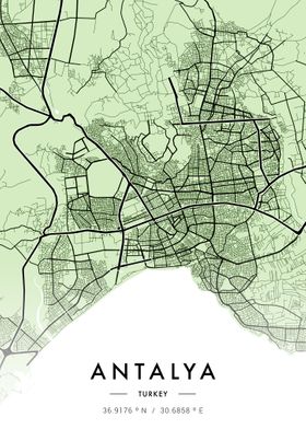 Antalya City Map Green