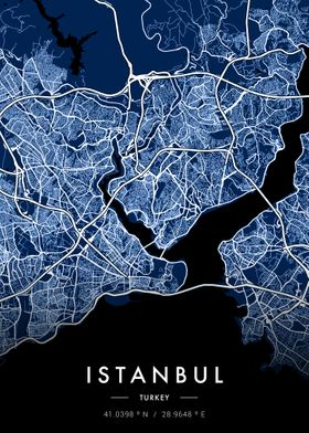 Istanbul City Map Blue