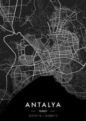 Antalya City Map Dark