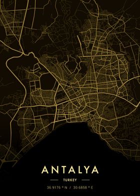 Antalya City Map Gold