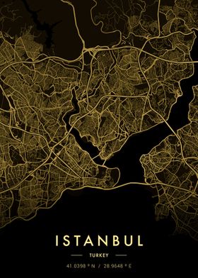 Istanbul City Map Gold